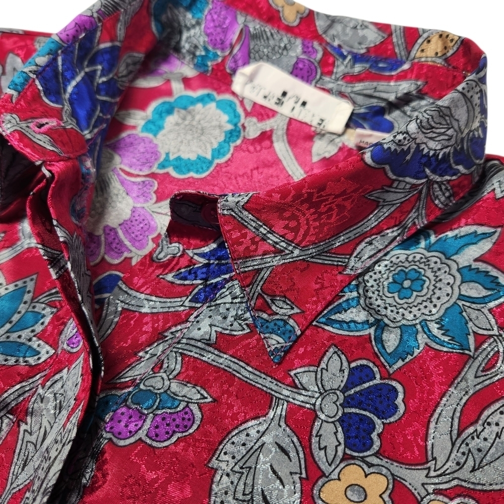 Vintage Alfred Dunner Blouse Size 14 Wine Red Floral Paisley Long Sleeve 80s 90s - Picture 5 of 10